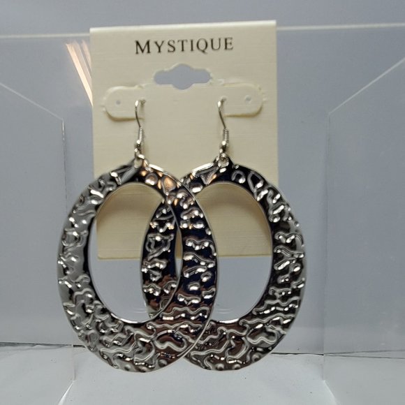 Mystique large silver hammered dangle fish hook earring - Picture 1 of 5